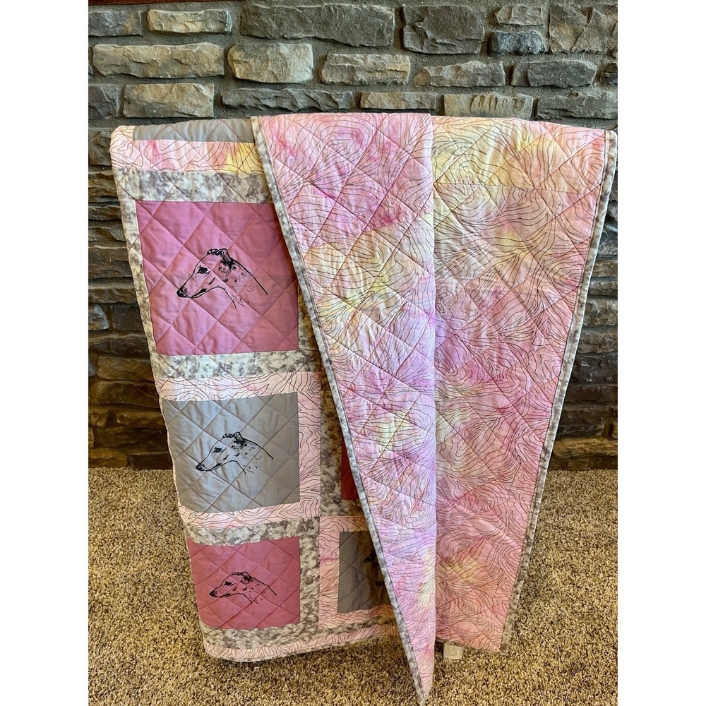 Vintage 2006 Greyhound Whippet Quilt Handmade Sighthound Dog Throw 50x62